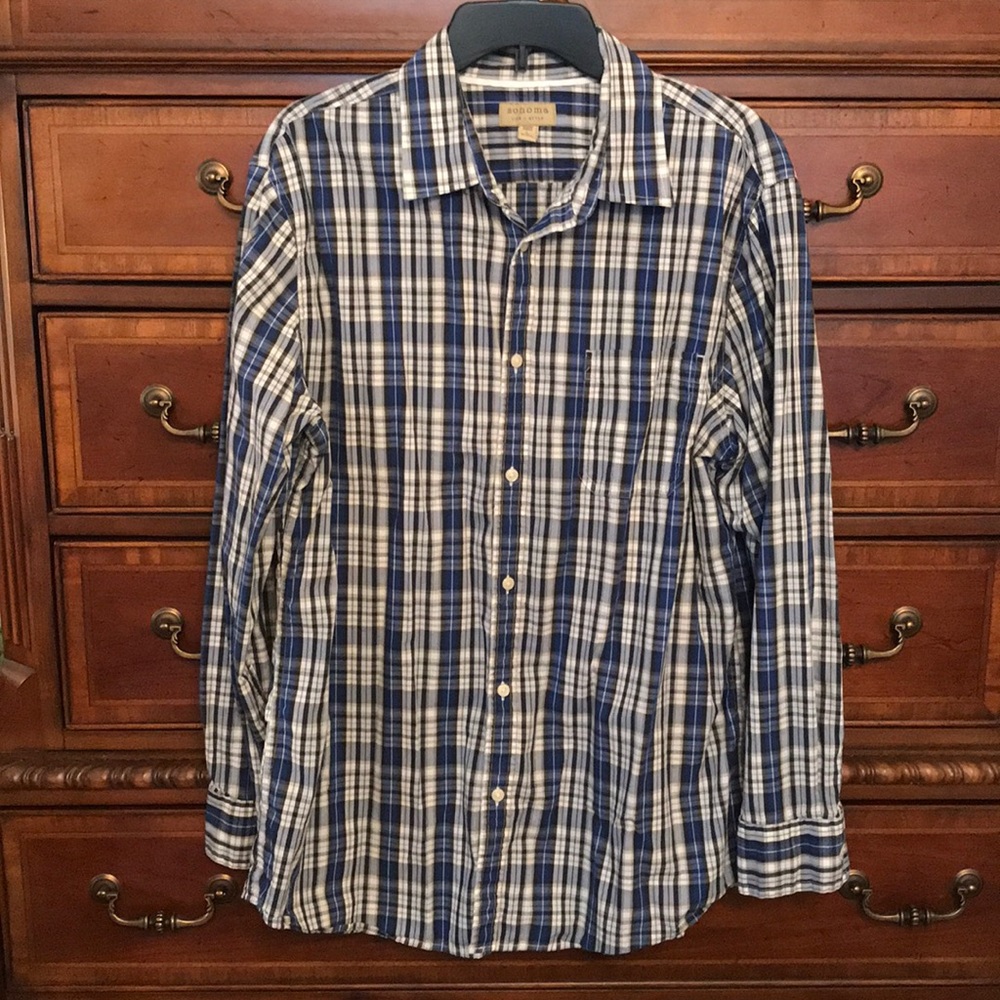 Men’s Large black,blue,white long sleeve shirt